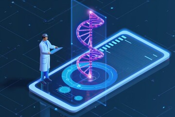Aufkleber - Scientist Examines DNA Structure on Digital Interface with Technology