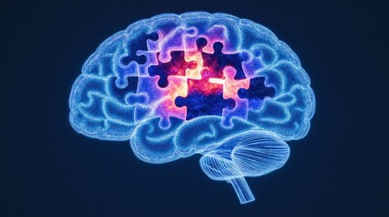 Poster - Brain Puzzle Concept with Colorful Neurons and Sparks of Light