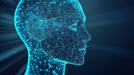 Poster - Futuristic Silhouette of a Human Head with Digital Network Connections
