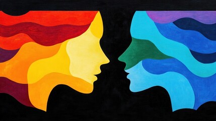 Poster - colorful abstract faces representing emotion and connection in art