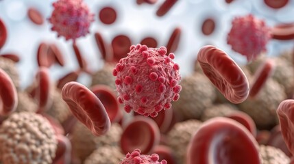 Aufkleber - Red Blood Cells and Virus Cells in Human Body's Circulatory System