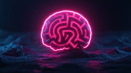Poster - Neon Maze Structure in a Dark Landscape with Futuristic Vibes
