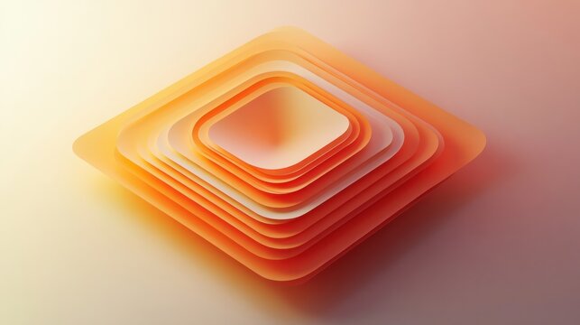 A contemporary 3D art design with layered squares and soft gradients on a sleek light background
