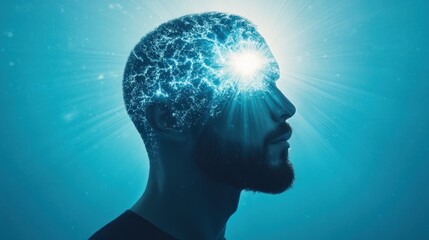 Poster - Human Profile with Abstract Energy Burst in Blue Background