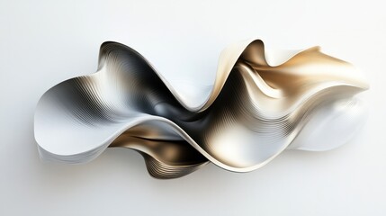 Fototapete - A contemporary 3D wallpaper with flowing metallic shapes and gradient hues, set against a sleek white background