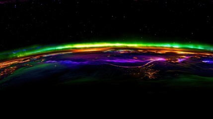 Wall Mural - earth's auroras glowing in vivid green and purple, seen from the international space station's persp