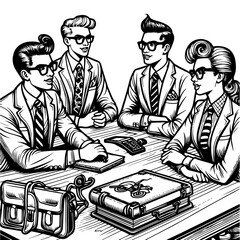 Wall Mural - retro business team collaboration vector