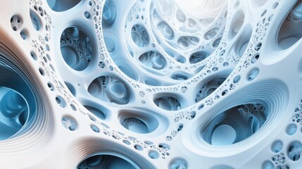 Fototapete - A futuristic 3D wallpaper with interlocking circular designs in soft hues, on a sleek white background