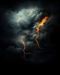 Fototapete - Powerful electric discharge with bold branching lightning bolts in a darkened atmospheric scene  Jagged bolt trajectories static electricity and a cinematic expressionist storm create a moody