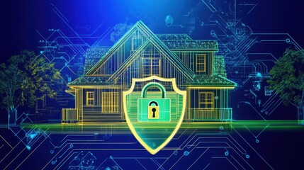 Poster - Smart Home Security Concept with Padlock and Digital Overlay