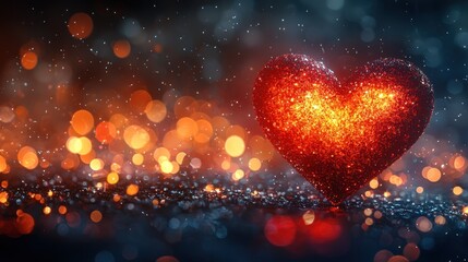 Wall Mural - Glittering red heart with glowing bokeh lights in a magical wintery atmosphere Generative AI