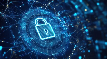 Poster - Digital Security Lock Icon in a High-Tech Network Environment