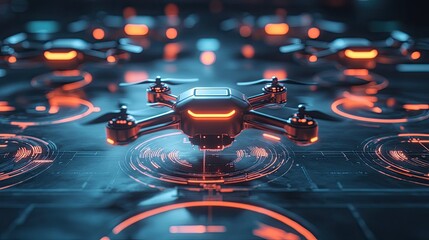 Poster - Futuristic Drone Technology with Neon Highlights in Digital Environment