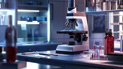 Poster - Modern Laboratory Setting with Microscope and Scientific Equipment