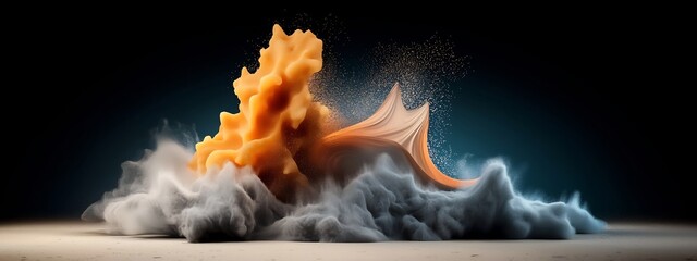 Poster - A vibrant and dynamic depicting the interaction of a wave packet with an obstacle resulting in the diffraction of the wave into different frequencies