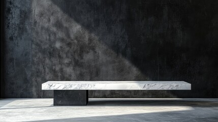 Poster - Elegant Minimalist Bench Against Dark Textured Wall in Modern Space