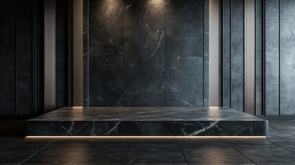 Poster - elegant dark marble interior with modern lighting and textures