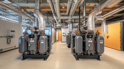 Poster - Industrial Equipment in Modern Mechanical Room with Pipes and Systems