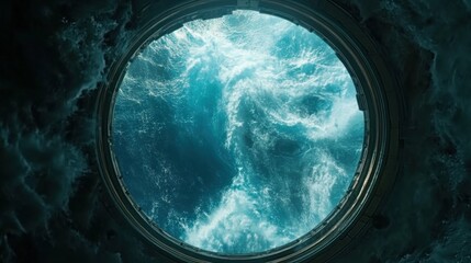 Wall Mural - cosmic storm visible through a spacecraft's circular window, sharp and vivid textures, serene and fu