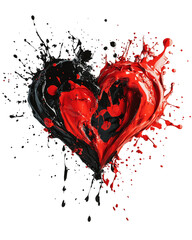 Poster - Splattered red and black paint heart on transparent background, symbolizing love and passion. PNG image