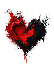 Poster - Red and black paint heart with splatter effect on transparent background. PNG image