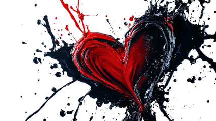Aufkleber - Abstract red and black heart with paint splashes and dynamic strokes on transparent background. PNG image