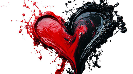 Aufkleber - Dynamic red and black heart with paint splashes and abstract swirls on transparent background. PNG image