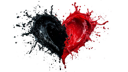 Aufkleber - Artistic black and red paint heart splash on transparent background. PNG image