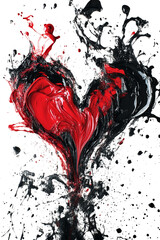 Aufkleber - Abstract red and black paint heart splash on transparent background. PNG image