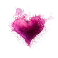 Poster - Vibrant pink heart made of powder explosion isolated on transparent background. PNG image