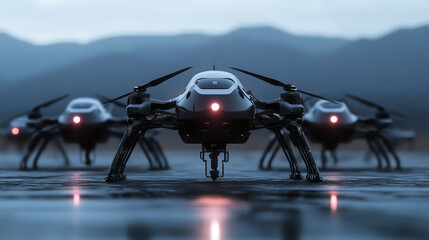 Poster - Robot modern technologies android drone isolated realistic futuristic automation. Vector robot computer with digital glowing eyes, cyberspace machine, bionic humanoid robot with ai intelligence