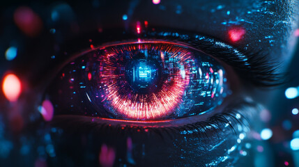 Poster - Robot modern technologies android drone isolated realistic futuristic automation. Vector robot computer with digital glowing eyes, cyberspace machine, bionic humanoid robot with ai intelligence