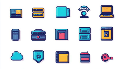 Poster - Database, network server and cloud storage icon. Data storage and backup center, server service thin line vector icon. Datacenter outline sign or pictogram with folder and cloud