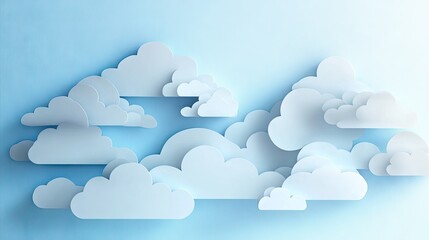 Aufkleber - Light blue textured background with stylized paper-cut clouds in various sizes, giving a playful feel.