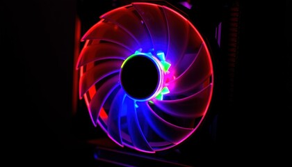 Poster - RGB Computer Fan Close-up: Vibrant Colors in the Dark