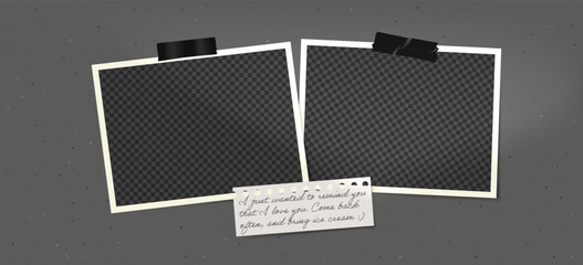Aufkleber - Frame photo collage layout with paper and cement texture background. Retro design vector with square border for album or gallery poster. Vintage painting, photography, and digital mockup.