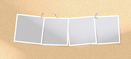 Aufkleber - Photo frame template with paper border and scrapbook design. Retro vector layout with square image set on a wall background.
