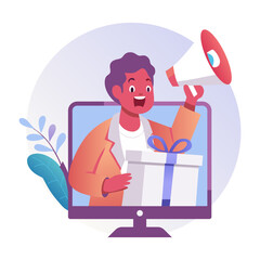 Wall Mural - A flat illustration of a character making online sale announcement 

