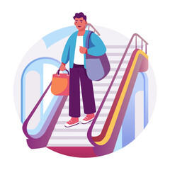 Canvas Print - a flat illustration of a character using electric escalator
