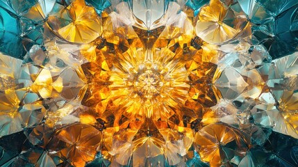 Poster - Abstract Golden and Teal Crystal Kaleidoscope