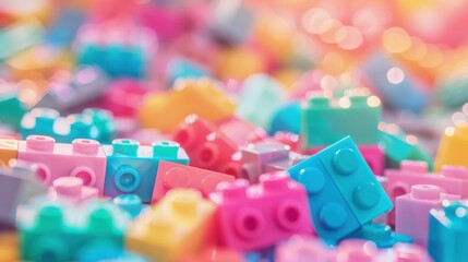 Brightly colored building blocks are scattered on a playful surface, prompting creativity and encouraging imaginative play for children and adults