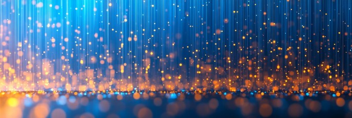 Poster - Abstract Data Stream Shimmering Lines and Bokeh Effect, Blue and Orange Color Palette