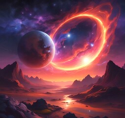 Illustration of outer planet with starry galaxy.