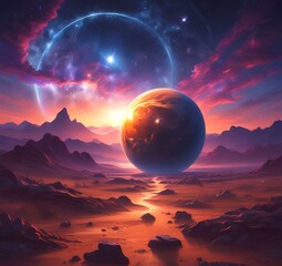 Illustration of outer planet with starry galaxy.