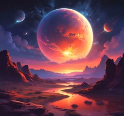 Illustration of outer planet with starry galaxy.