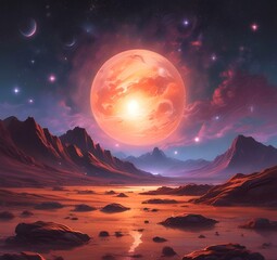 Illustration of outer planet with starry galaxy.
