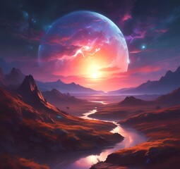 Illustration of outer planet with starry galaxy.