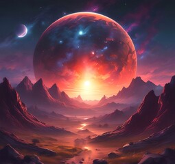 Illustration of outer planet with starry galaxy.
