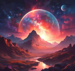 Illustration of outer planet with starry galaxy.