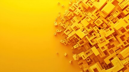 Abstract yellow 3D geometric shapes background.